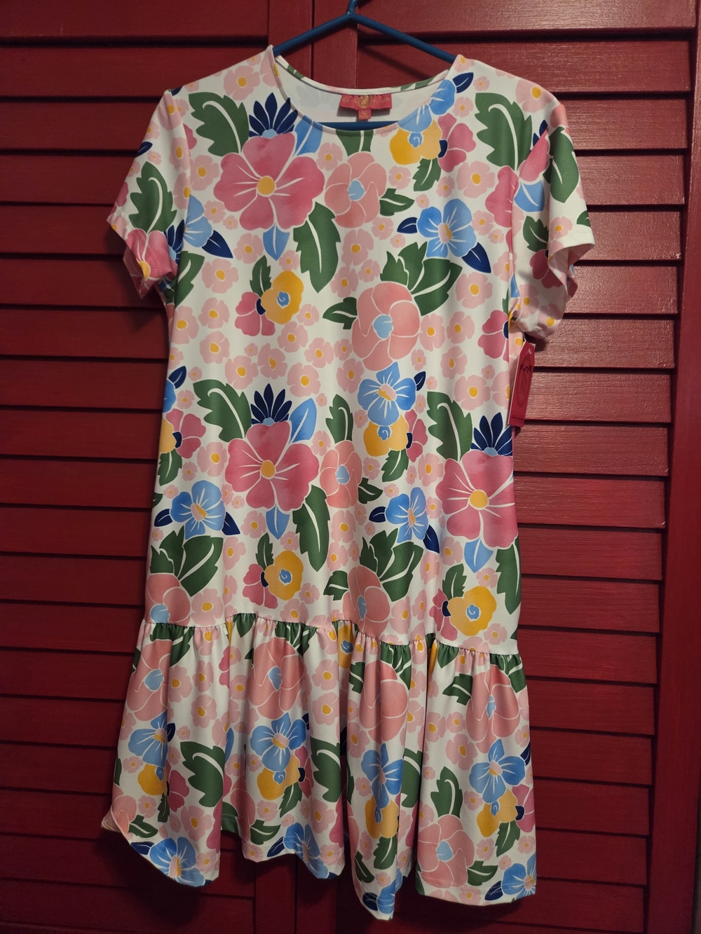 Kaeli Smith Pink Multicolor Floral Ruffle Hem Dress